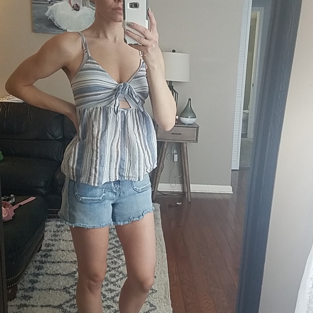 Striped wishlist tie front tank top
